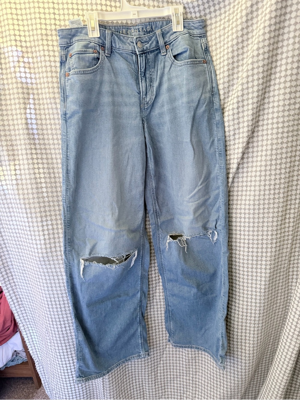 American Eagle Outfitters Light Blue Low Rise Distressed Wide-Leg Jeans